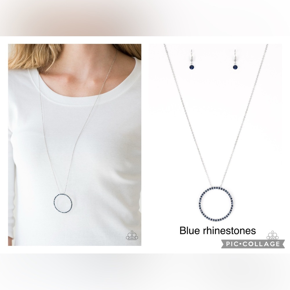 Center of Attention Blue Rhinestone Necklace Set